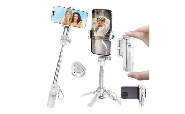 JMARY MT-18 Mini Phone Selfie Stick Tripod Extendable Phone Stand with Wireless Control for Live Streaming - White